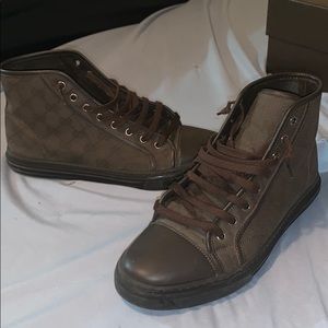 Gucci Monogram Canvas Leather High Top Shoes